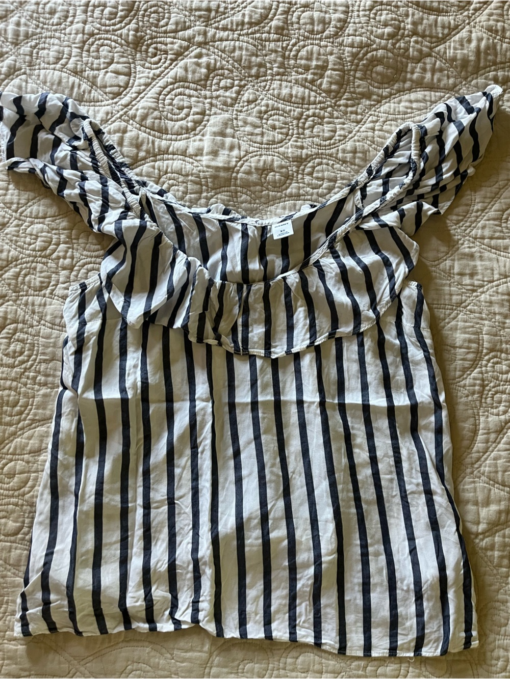 Old Navy White and Navy/Charcoal Vertical Stripe top